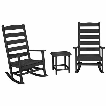 POLYWOOD Shaker Black Patio Set with Rocking Chairs and South Beach Table 633PWS4741BL